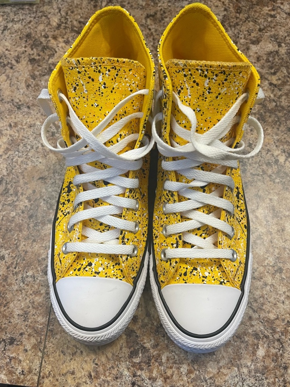 Converse Yellow Paint-Splatter High Top Sneakers size 9W/7M - Picture 3 of 7